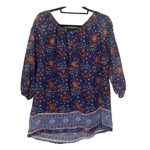 Cynthia Rowley size M boho floral mixed print peasant flowy cotton blouse GUC - Picture 1 of 6